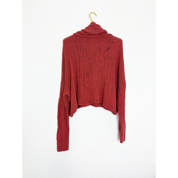 Free People Shades Of Dawn Pullover Sweater Size Large Cowl Neck Chunky Rust Red - Picture 10 of 11